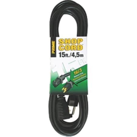 Prime Wire & Cable SJTW Extension Cord, 16 AWG, Outdoor, 16/3, 1 Outlets, Black, 15 ft PR327403